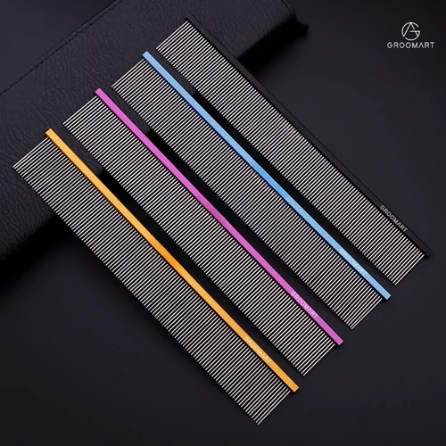 Hliníkový hrebeň s hustým rozstupom zubov, krátke zuby (22,5 cm) - pink